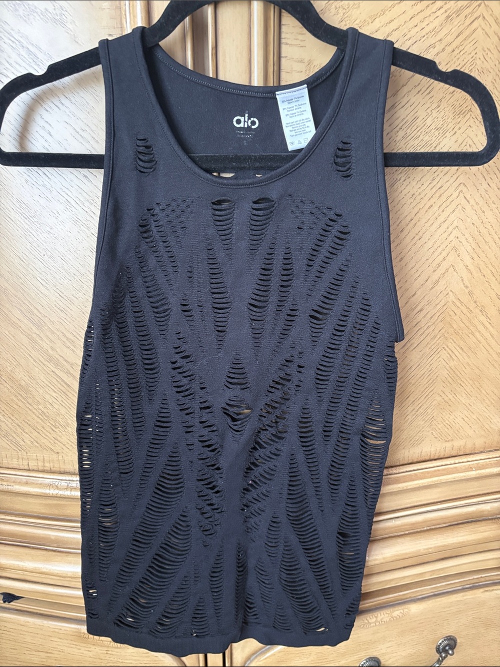 ALO Yoga Black Distressed Cutout Tank Top